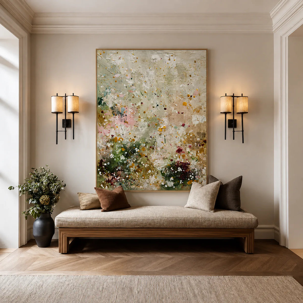 Whispering Meadow Pastel Abstract Wall Art styled interior scene 2 | Olyrel