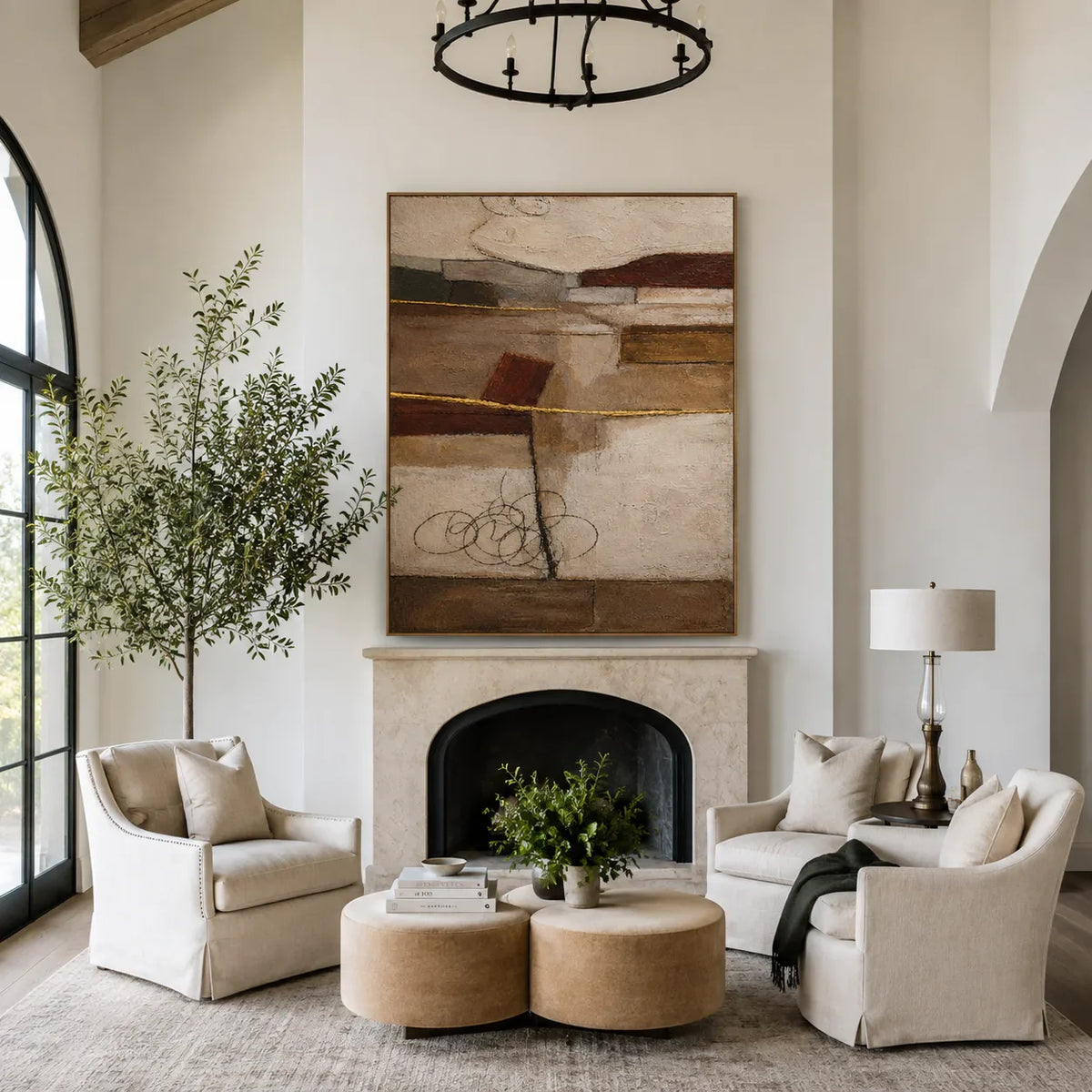 Earthbound Layers Neutral Geometric Wall Art styled interior scene 1 | Olyrel