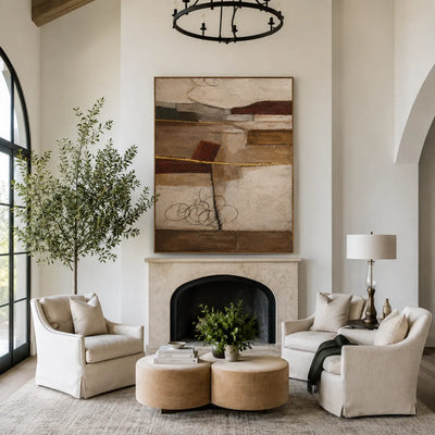 Earthbound Layers Neutral Geometric Wall Art styled interior scene 1 | Olyrel