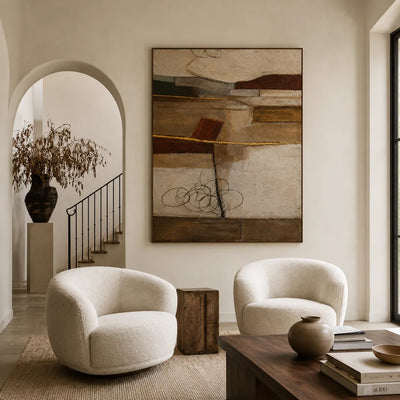 Earthbound Layers Neutral Geometric Wall Art styled interior scene 2 | Olyrel