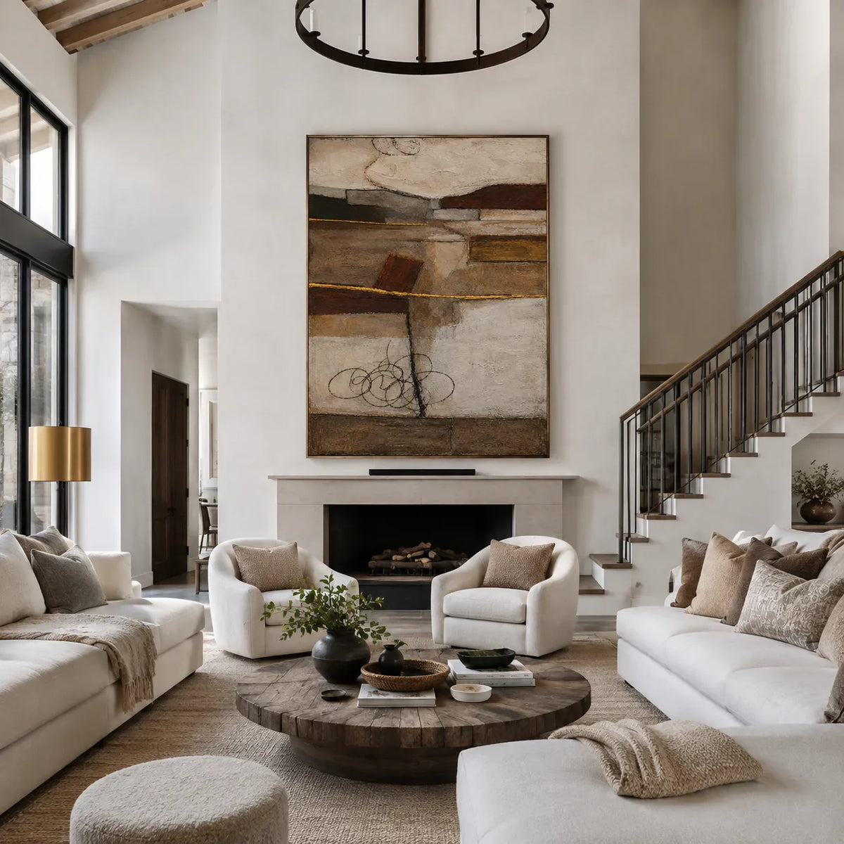 Earthbound Layers Neutral Geometric Wall Art styled interior scene 3 | Olyrel