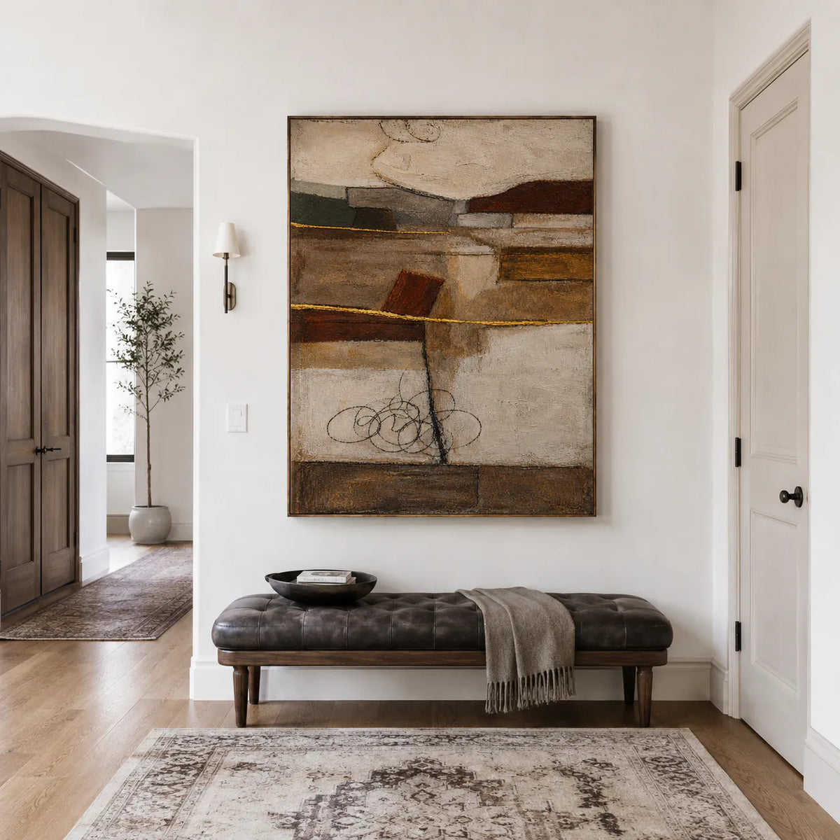 Earthbound Layers Neutral Geometric Wall Art styled interior scene 4 | Olyrel