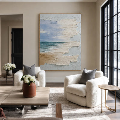 Sea Glass Horizon Textured Wall Art styled interior scene 2 | Olyrel