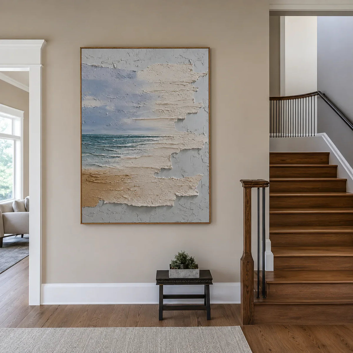 Sea Glass Horizon Textured Wall Art styled interior scene 3 | Olyrel