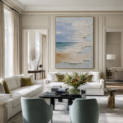 Sea Glass Horizon Textured Wall Art styled interior scene 4 | Olyrel
