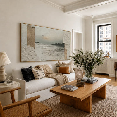 Quiet Passage Panoramic Coastal Wall Art styled interior scene 3 | Olyrel