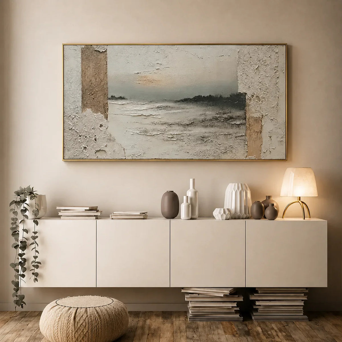 Quiet Passage Panoramic Coastal Wall Art styled interior scene 5 | Olyrel