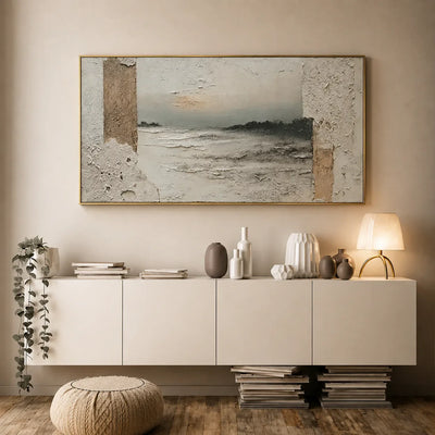 Quiet Passage Panoramic Coastal Wall Art styled interior scene 5 | Olyrel