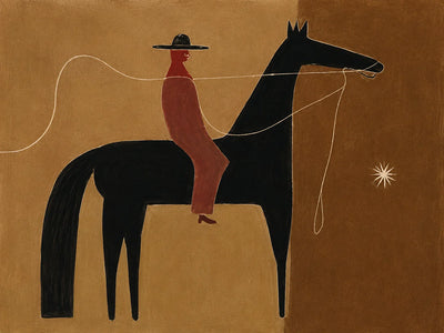 Ochre Trail Rider Folk Wall Art artwork view | Olyrel
