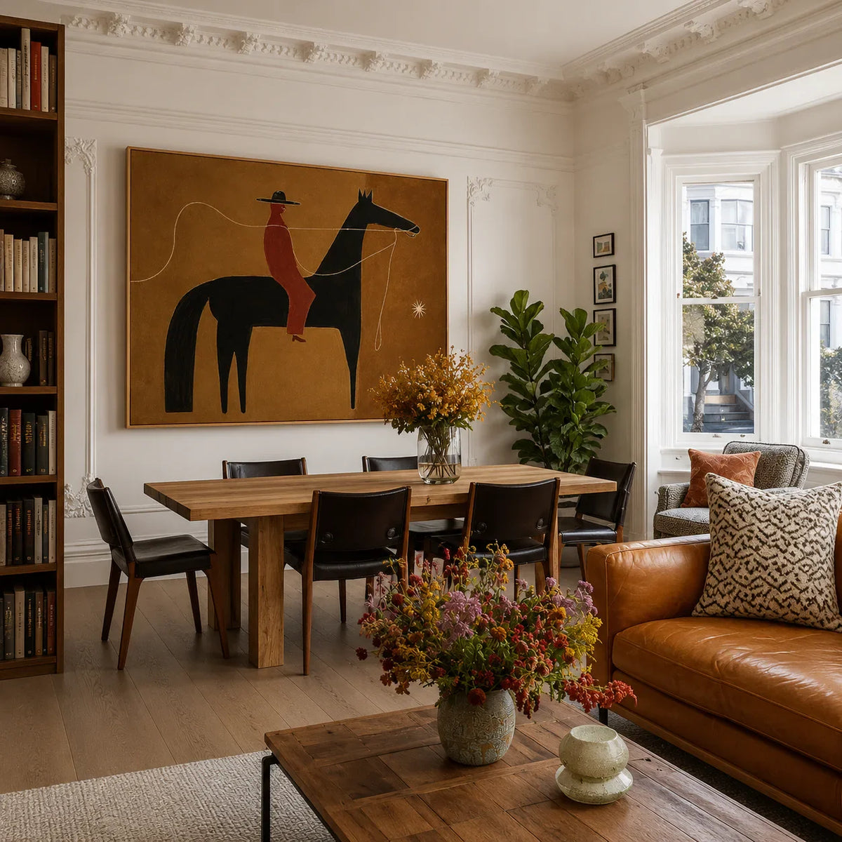 Ochre Trail Rider Folk Wall Art styled interior scene 3 | Olyrel