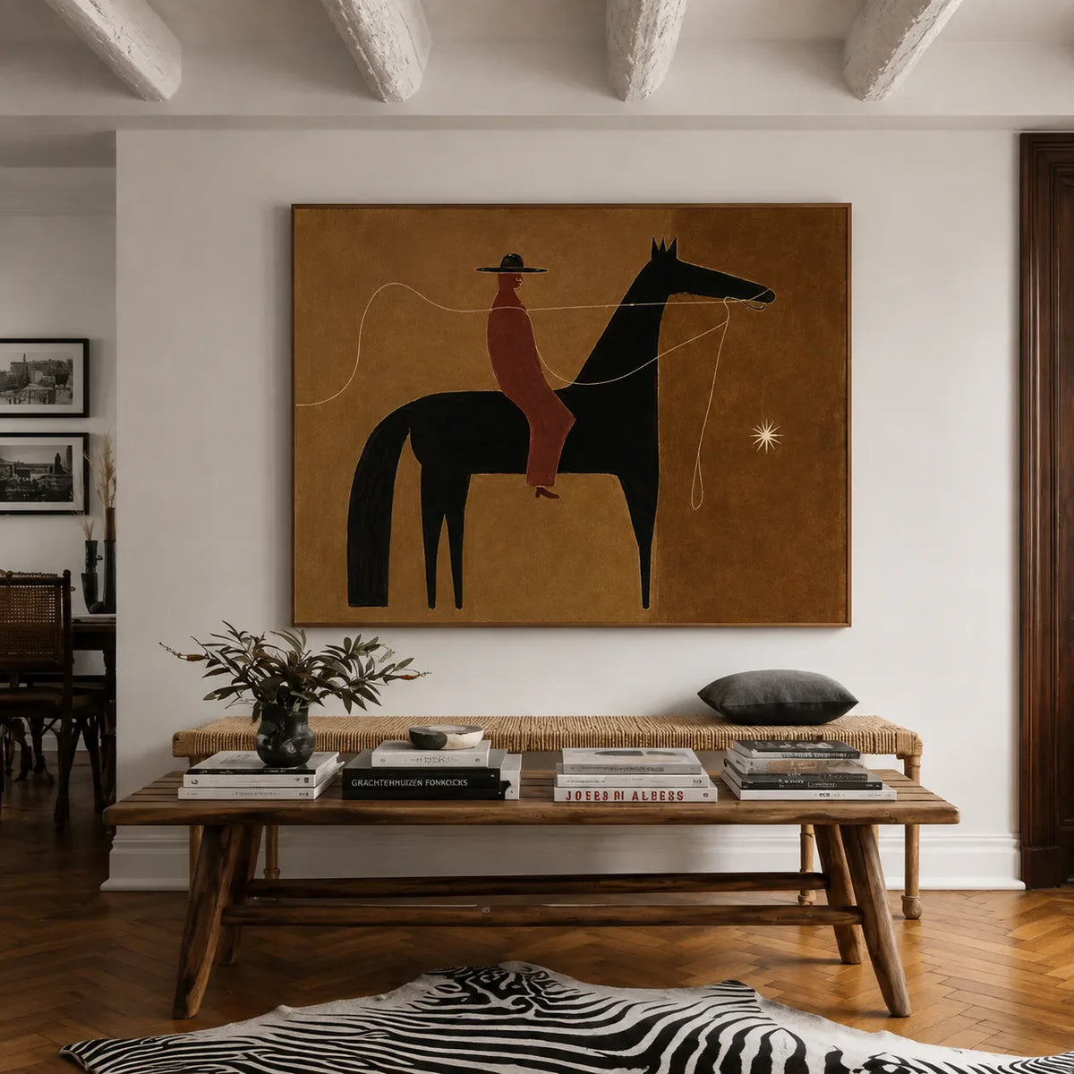 Ochre Trail Rider Folk Wall Art styled interior scene 5 | Olyrel