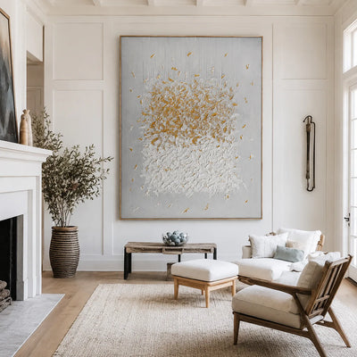 Gilded Bloom White Textured Wall Art styled interior scene 1 | Olyrel