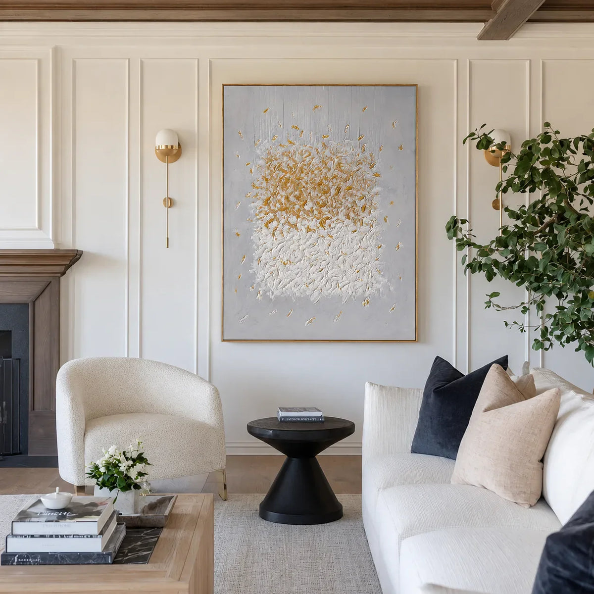 Gilded Bloom White Textured Wall Art styled interior scene 3 | Olyrel