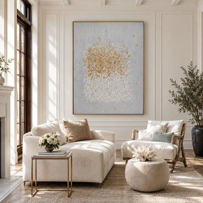 Gilded Bloom White Textured Wall Art styled interior scene 4 | Olyrel