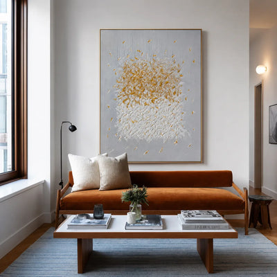 Gilded Bloom White Textured Wall Art styled interior scene 5 | Olyrel