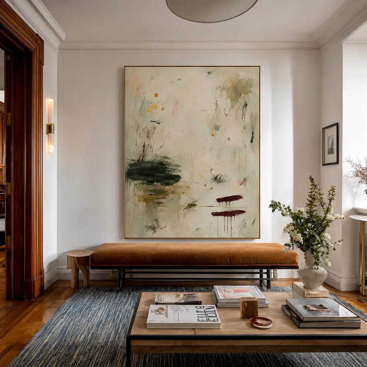 Quiet Garden Sage Abstract Wall Art styled interior scene 1 | Olyrel