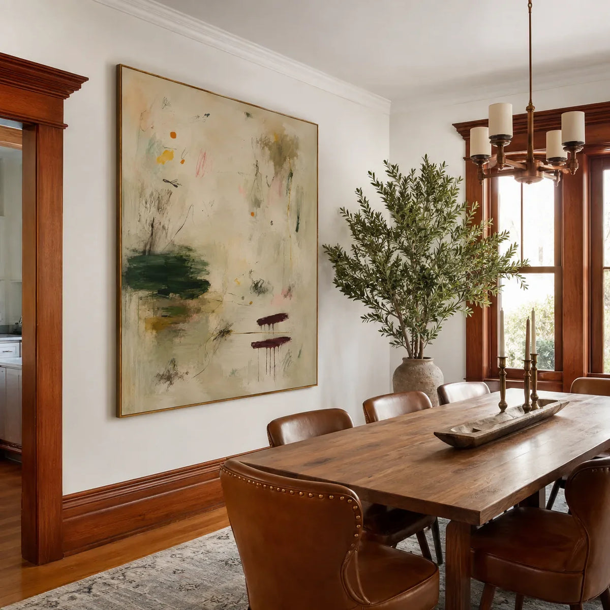Quiet Garden Sage Abstract Wall Art styled interior scene 3 | Olyrel