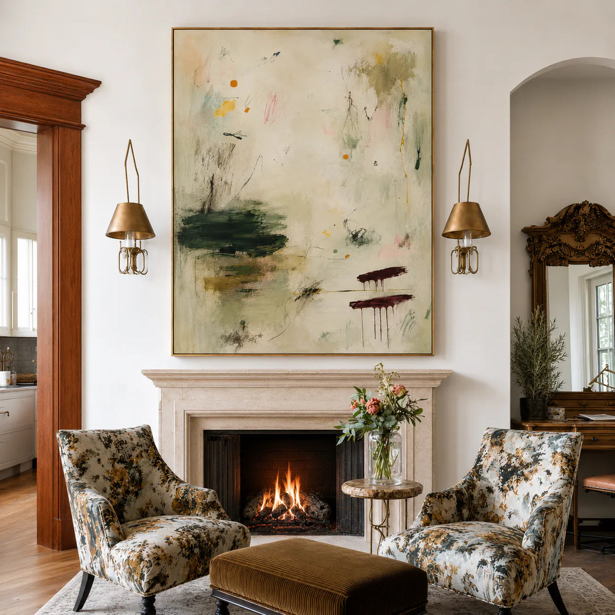 Quiet Garden Sage Abstract Wall Art styled interior scene 4 | Olyrel