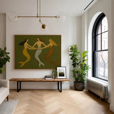 Three Graces Olive Folk Wall Art styled interior scene 1 | Olyrel