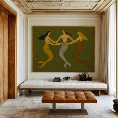 Three Graces Olive Folk Wall Art styled interior scene 3 | Olyrel