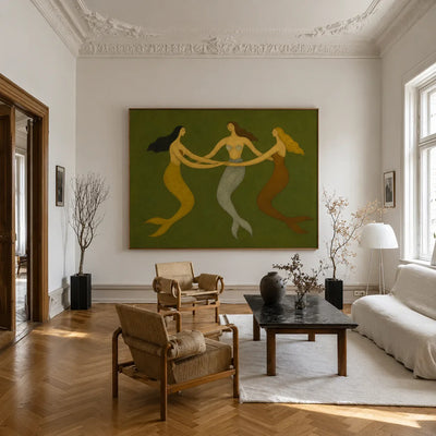 Three Graces Olive Folk Wall Art styled interior scene 4 | Olyrel