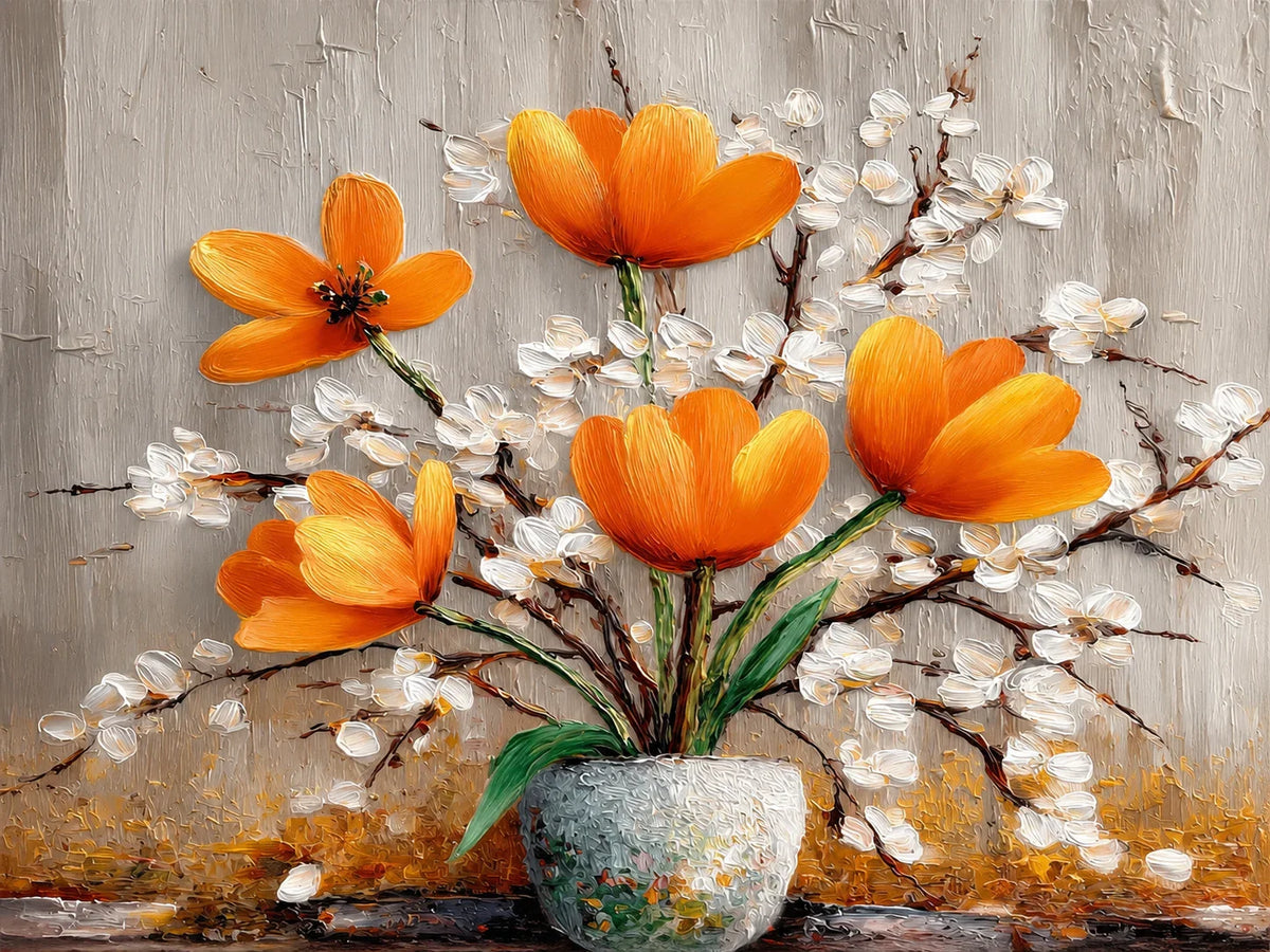 Amber Poppies Textured Floral Wall Art artwork view | Olyrel