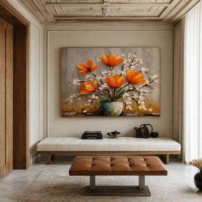 Amber Poppies Textured Floral Wall Art styled interior scene 3 | Olyrel