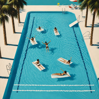 Poolside Leisure Aerial Wall Art artwork view | Olyrel