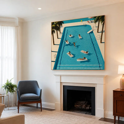 Poolside Leisure Aerial Wall Art styled interior scene 5 | Olyrel