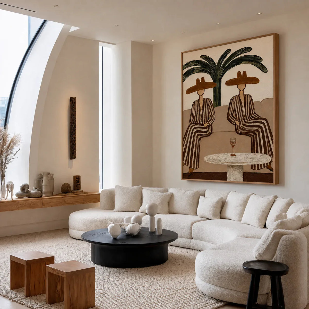 Palm Shade Conversation Folk Wall Art styled interior scene 2 | Olyrel