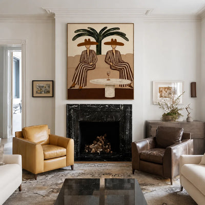 Palm Shade Conversation Folk Wall Art styled interior scene 3 | Olyrel