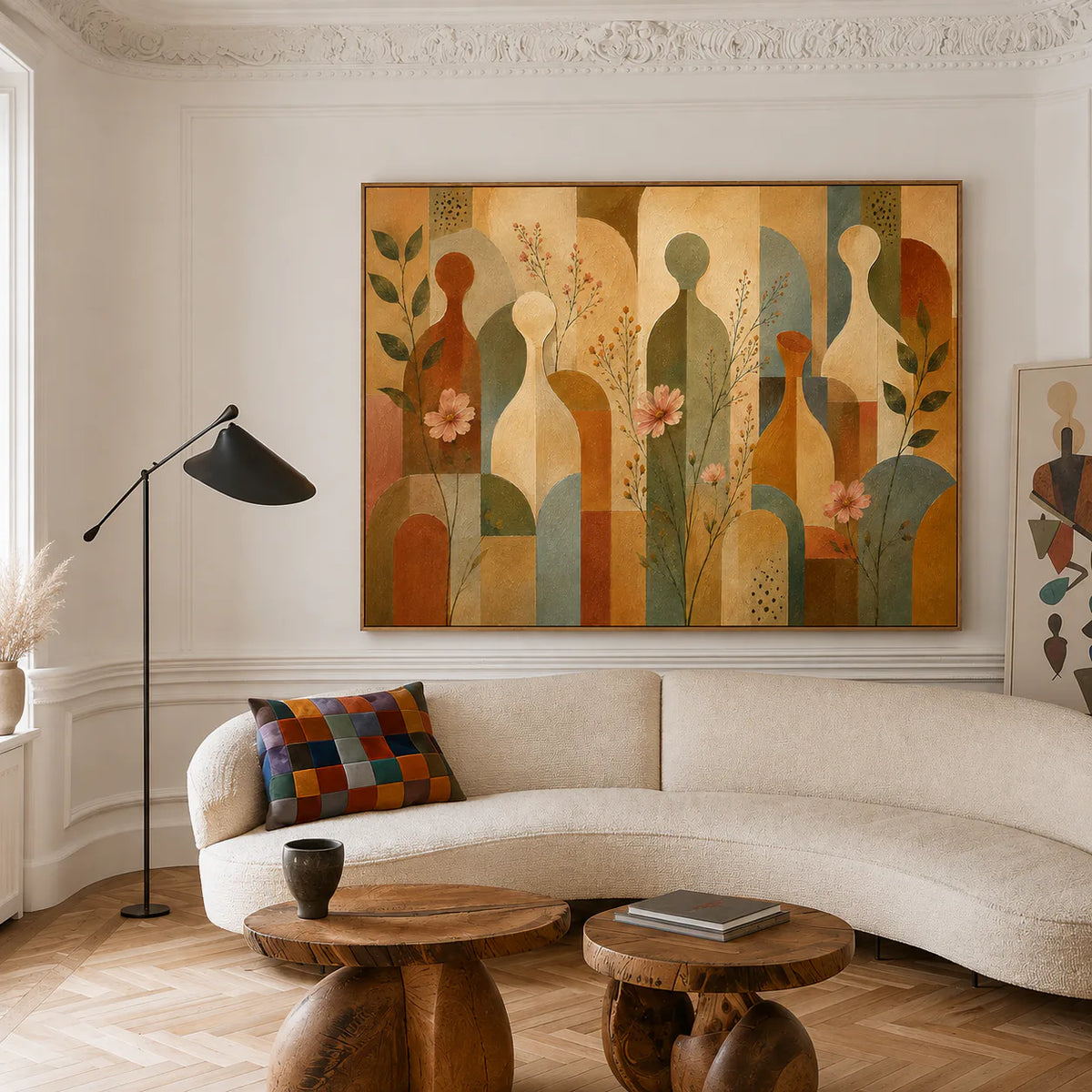 Meadow Rhythm Mid Century Botanical Wall Art styled interior scene 1 | Olyrel