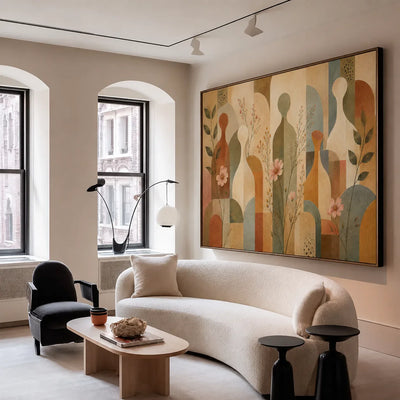 Meadow Rhythm Mid Century Botanical Wall Art styled interior scene 2 | Olyrel