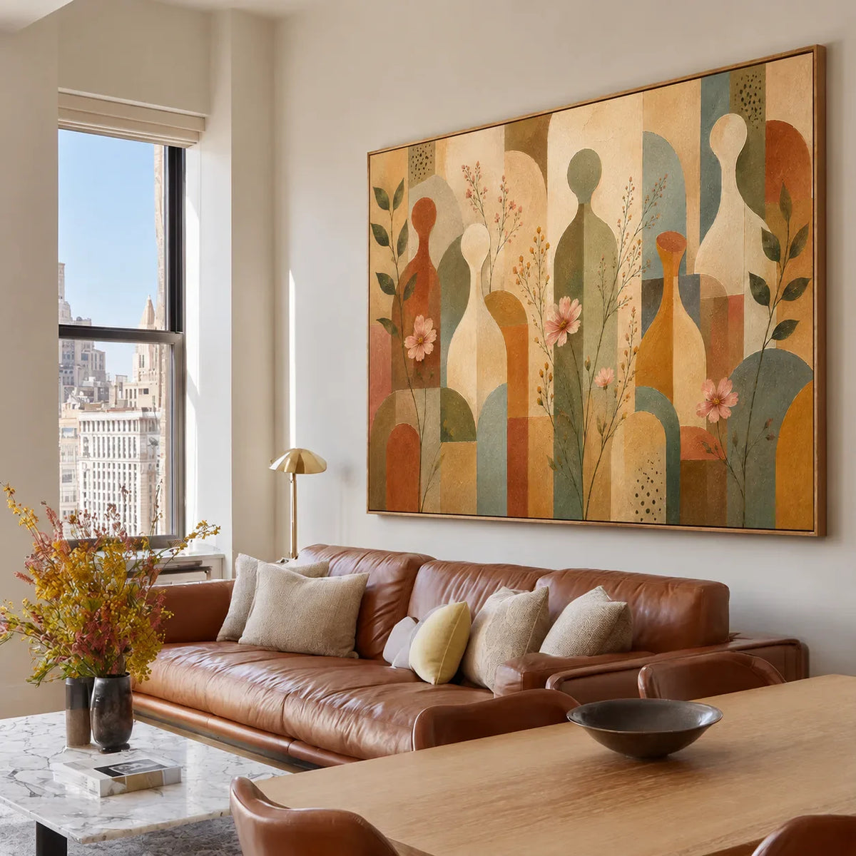 Meadow Rhythm Mid Century Botanical Wall Art styled interior scene 3 | Olyrel