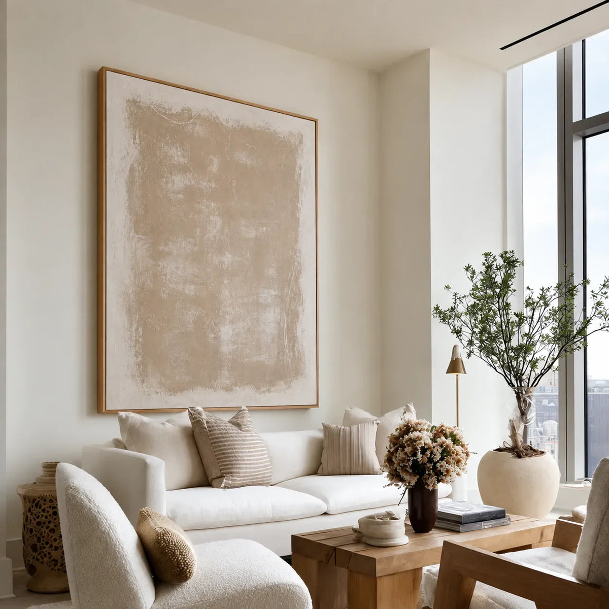 Soft Field Beige Minimalist Wall Art styled interior scene 2 | Olyrel