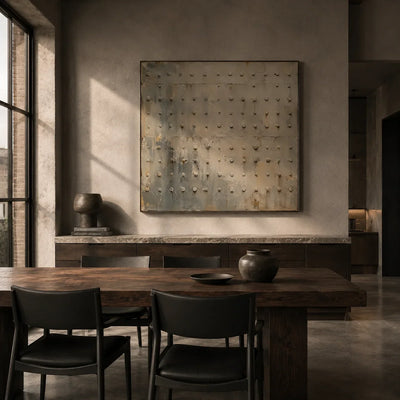 Rivet Grid Textured Wall Art styled in a contemporary entryway | Olyrel