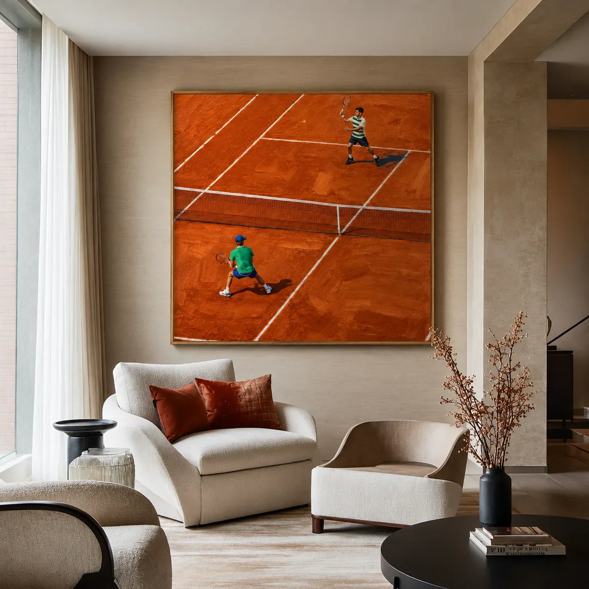 Clay Court Rally Tennis Wall Art styled interior scene 5 | Olyrel