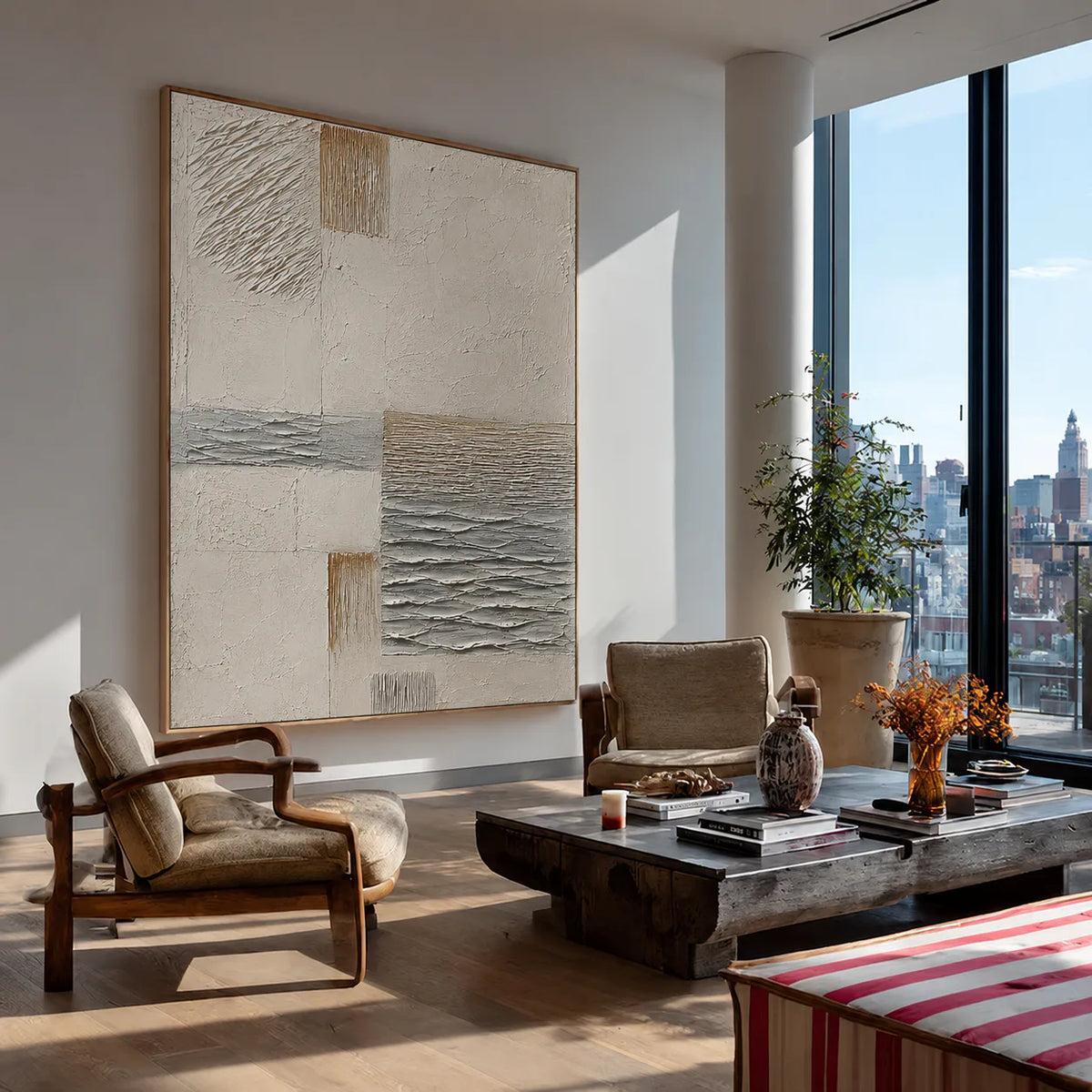 Quiet Weave Neutral Textured Wall Art styled interior scene 5 | Olyrel