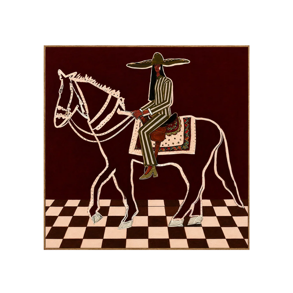 Checkered Trail Horse Rider Folk Wall Art | Olyrel