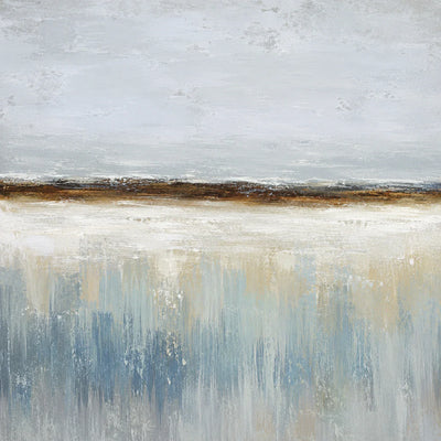 Misty Shoreline Blue Abstract Wall Art artwork view | Olyrel