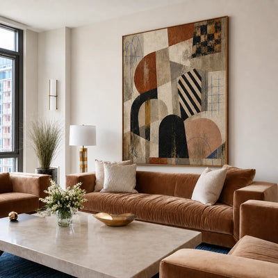 Bauhaus Arches Vintage Geometric Wall Art styled interior scene 2 | Olyrel