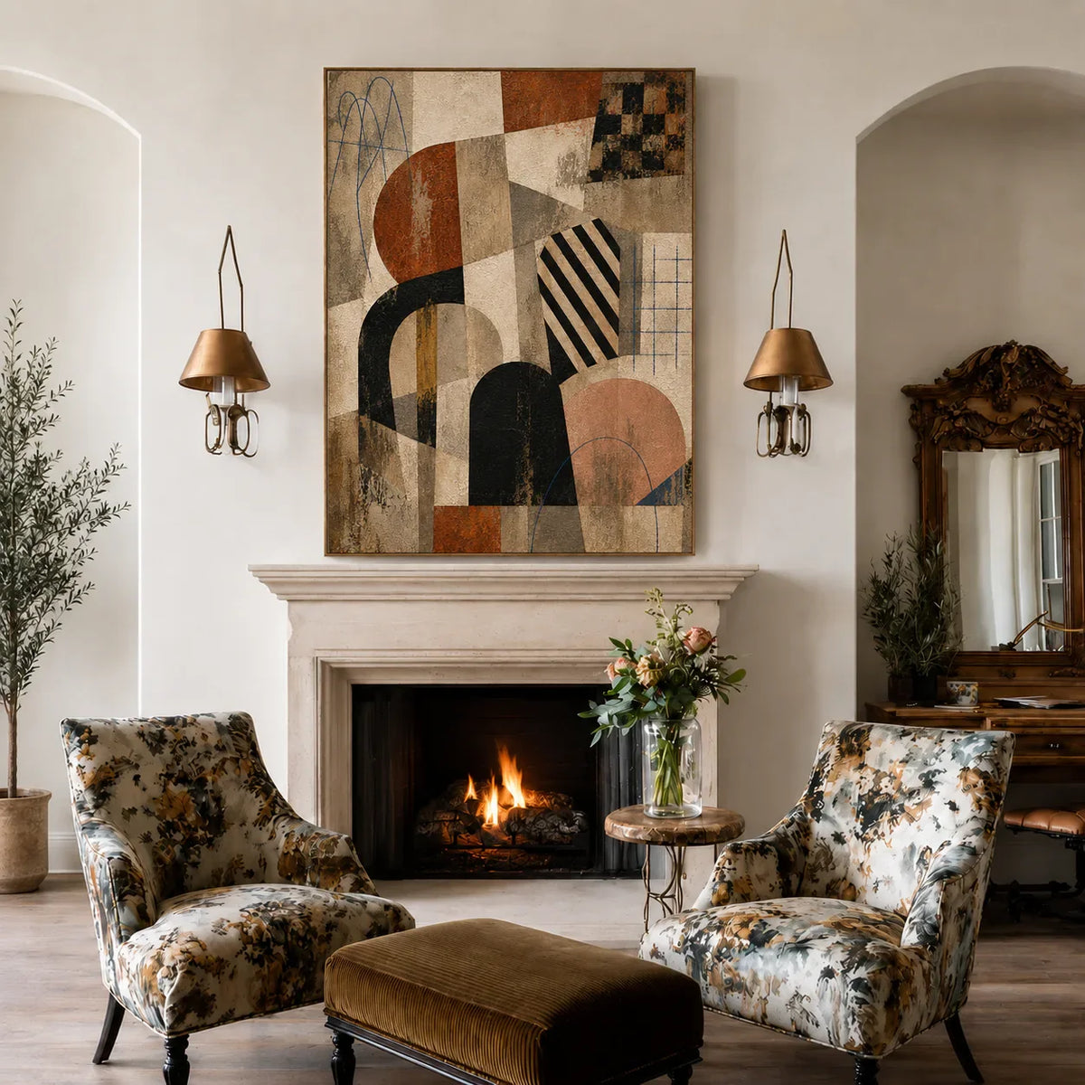 Bauhaus Arches Vintage Geometric Wall Art styled interior scene 4 | Olyrel