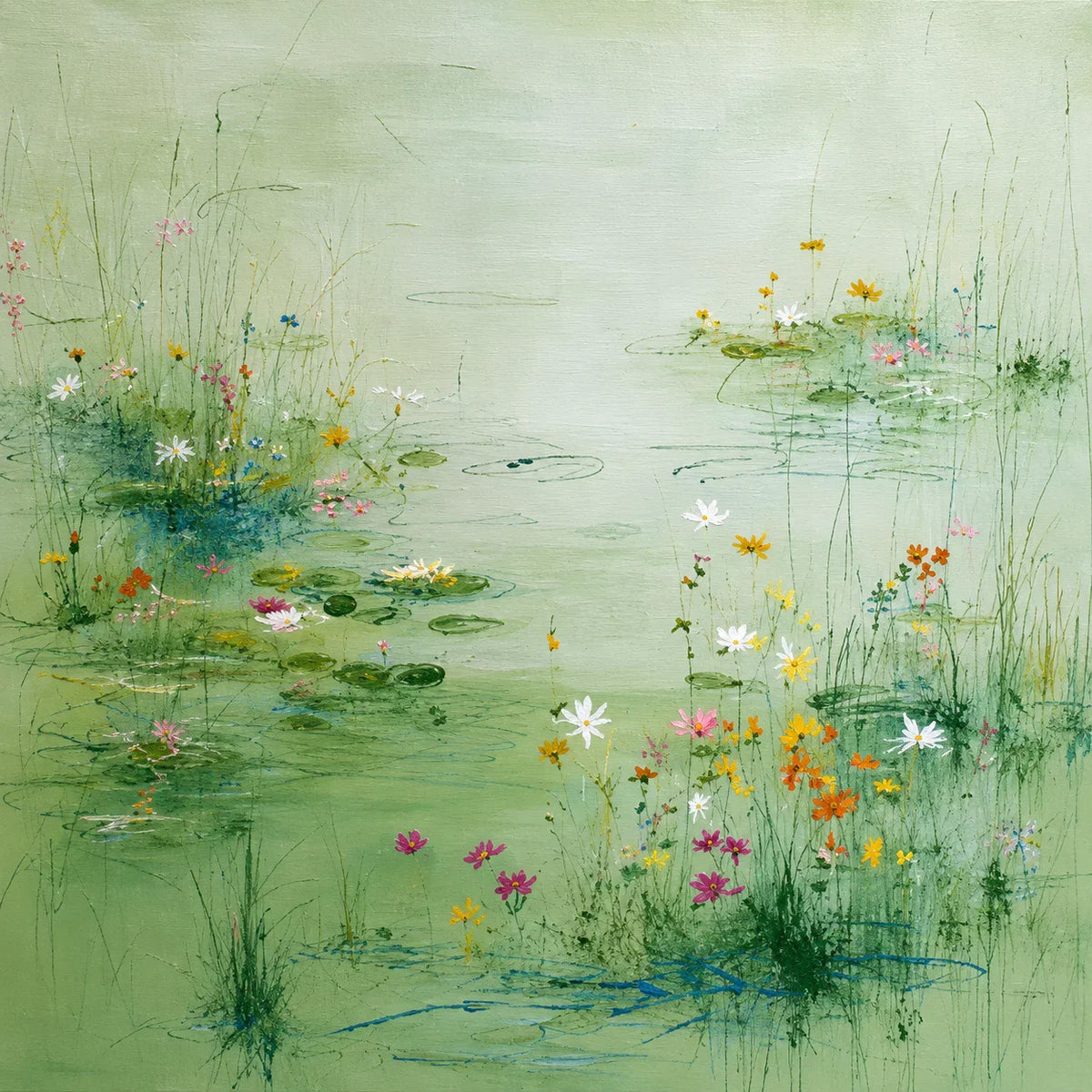 Spring Meadow Green Floral Wall Art artwork view | Olyrel
