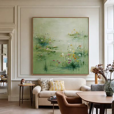 Spring Meadow Green Floral Wall Art styled interior scene 1 | Olyrel