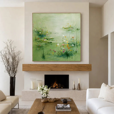 Spring Meadow Green Floral Wall Art styled interior scene 3 | Olyrel