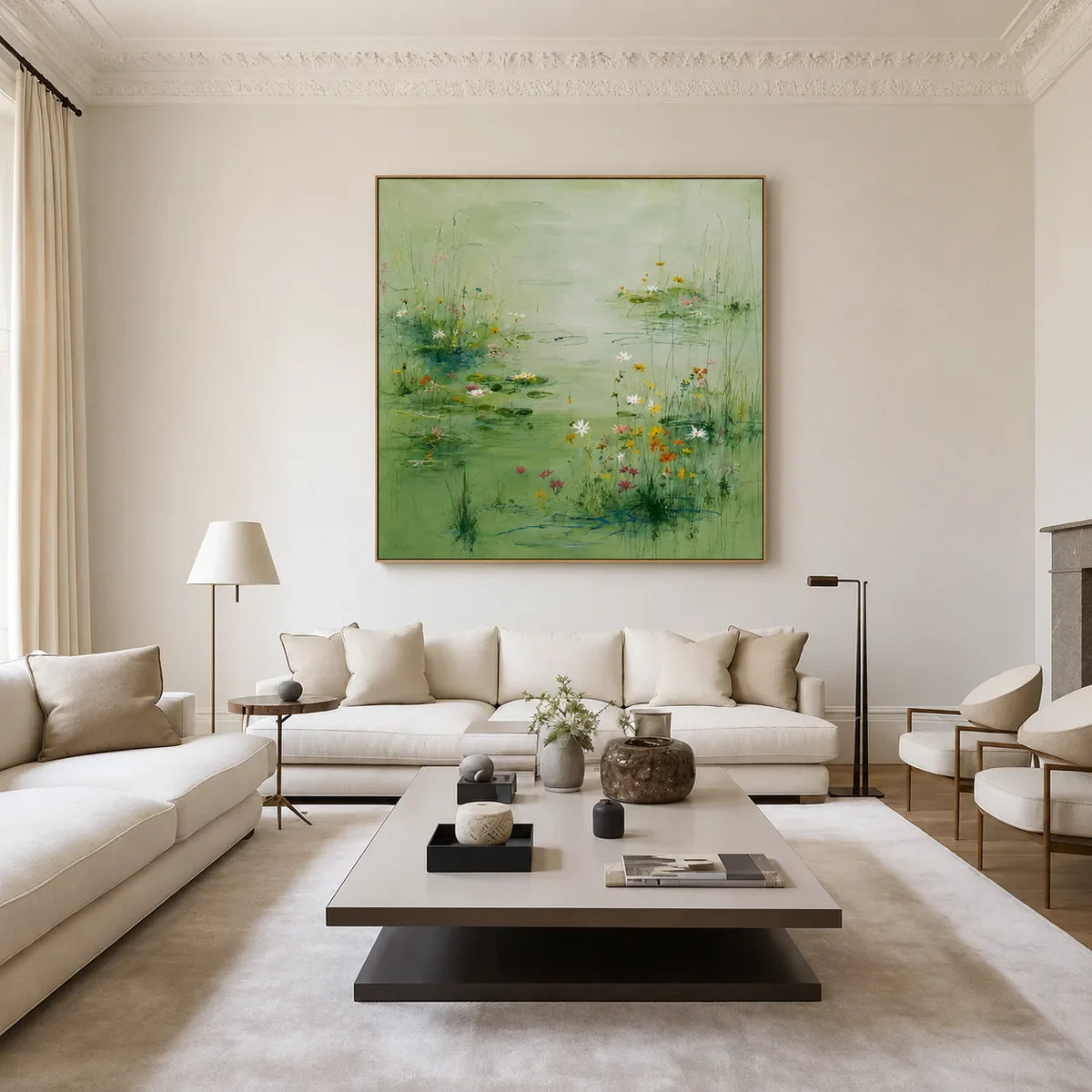 Spring Meadow Green Floral Wall Art styled interior scene 4 | Olyrel