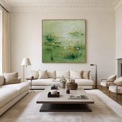 Spring Meadow Green Floral Wall Art styled interior scene 4 | Olyrel