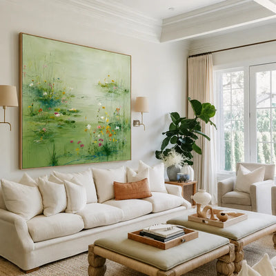 Spring Meadow Green Floral Wall Art styled interior scene 5 | Olyrel