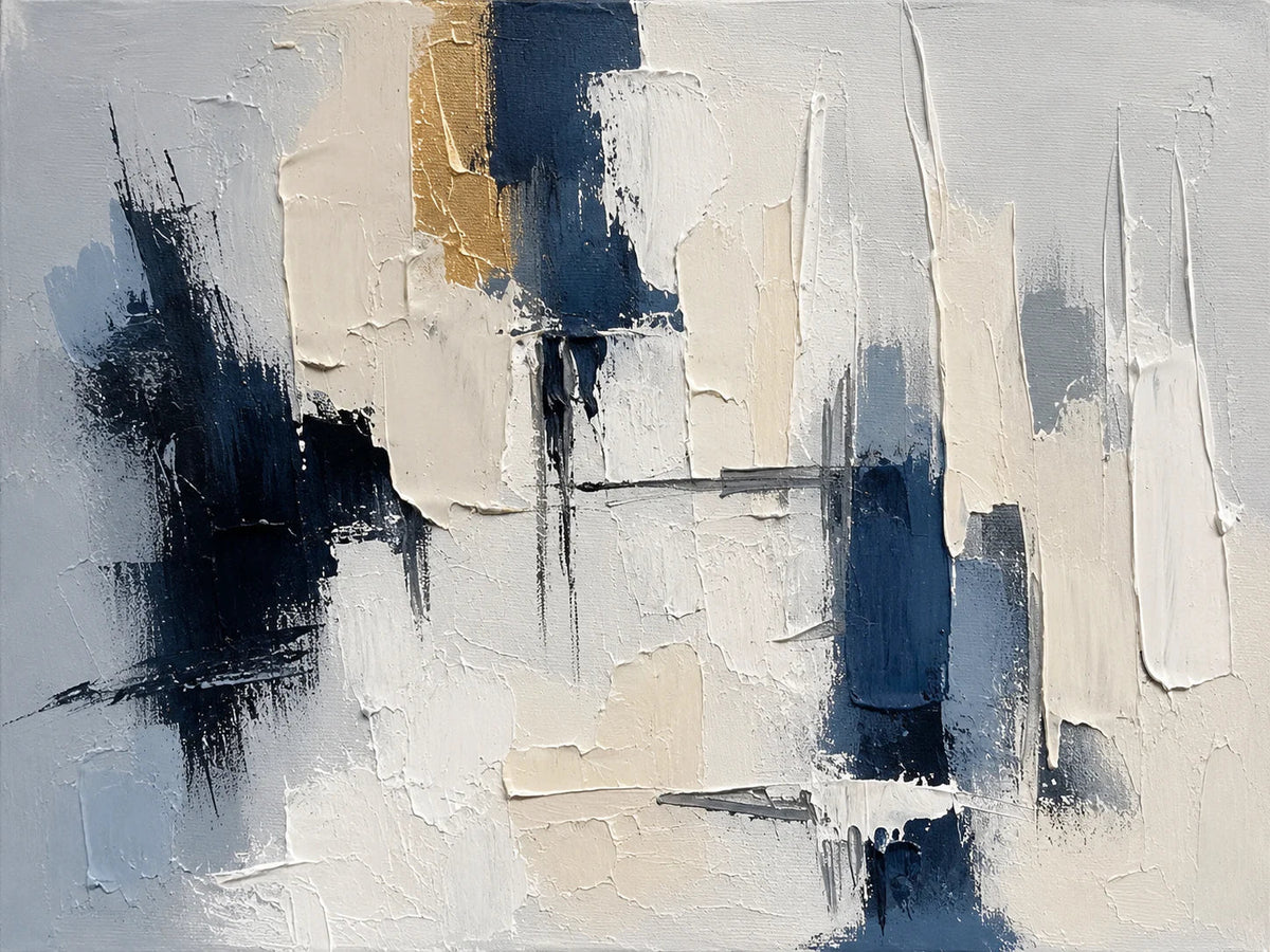 Navy Fragments Textured Abstract Wall Art artwork view | Olyrel