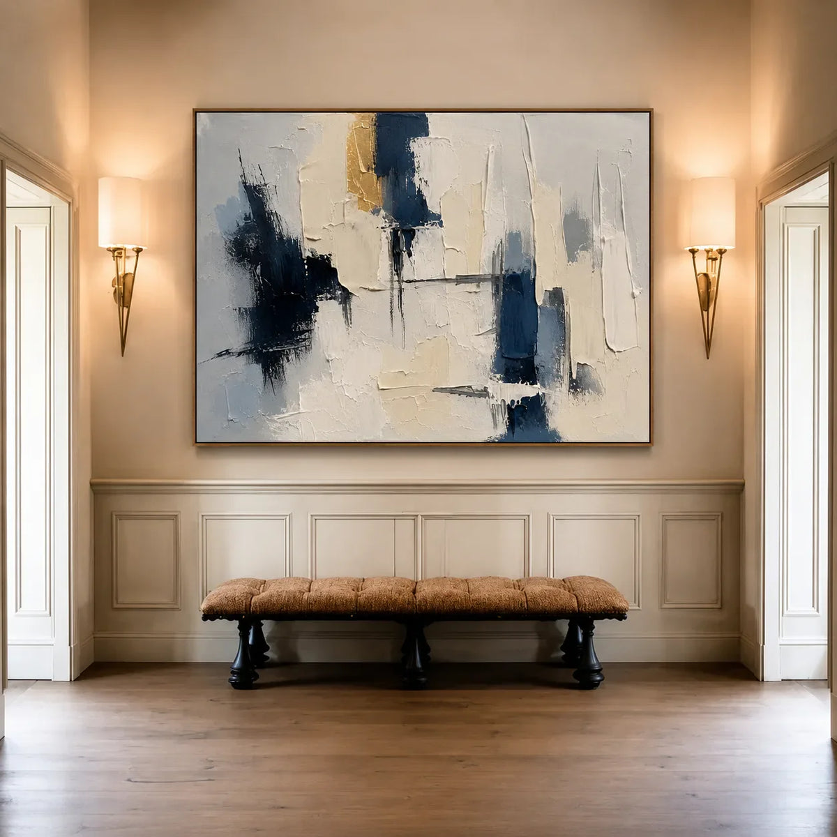 Navy Fragments Textured Abstract Wall Art styled interior scene 1 | Olyrel